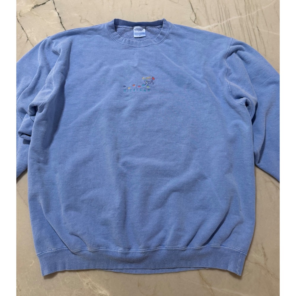 Vintage BAGS Funwear Michigan Moose Embroidered Sweatshirt XL Periwinkle Blue